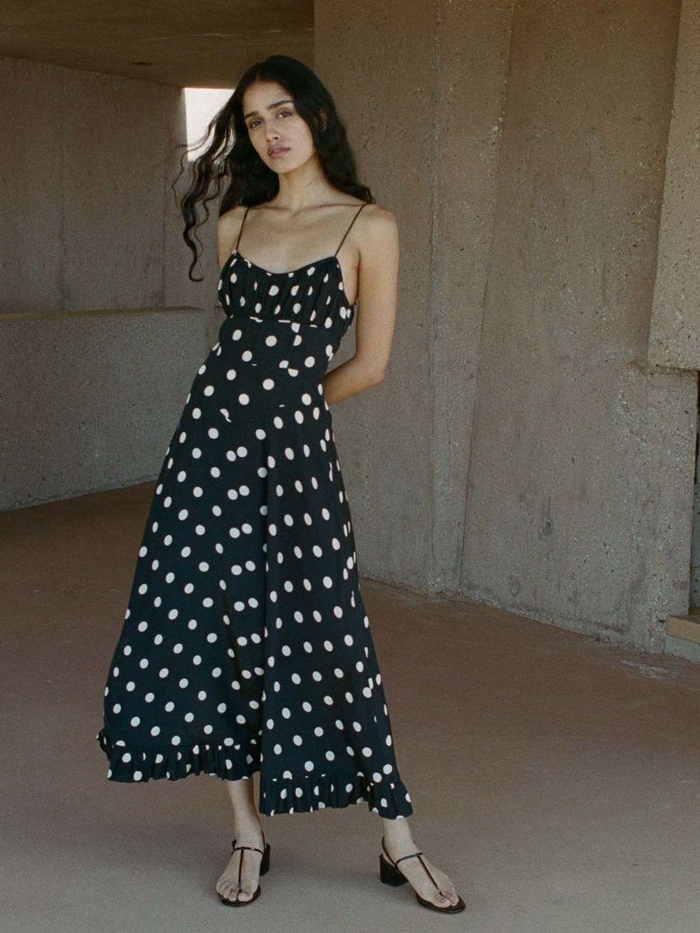 DรEN
Rosaria Polka Dot Ruched Bust Maxi Dress